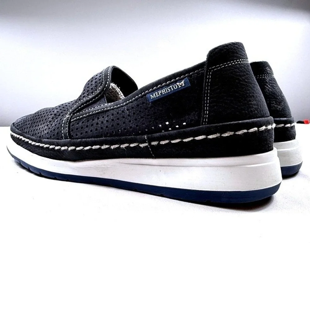 Mephisto Air-Relax Mens Navy Blue Perforated Leather Slip On Loafers Size 9.5 US